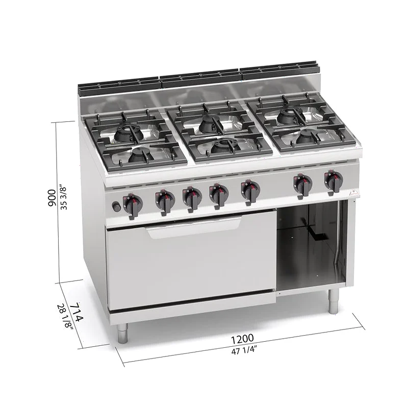 Cocina a gas 6 fuegos potenciada y horno