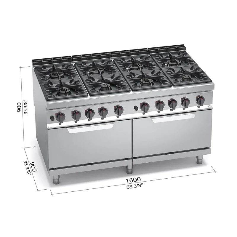 Cocina a gas 8 fuegos y dos hornos