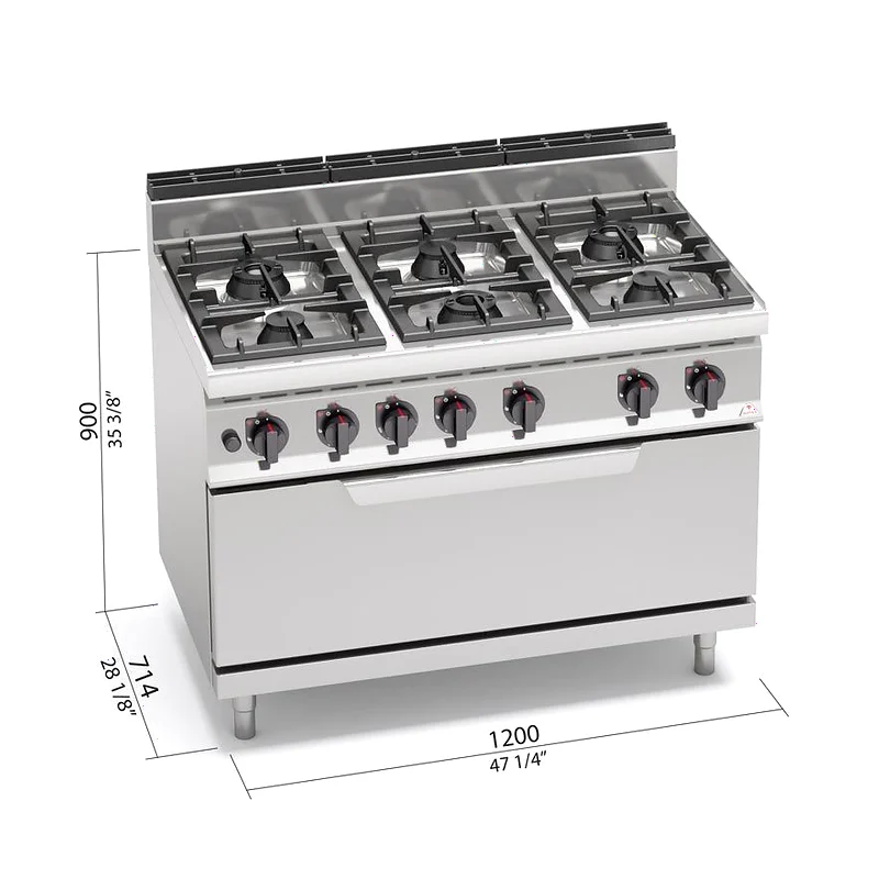 Cocina de gas 6 quemadores y horno maxi
