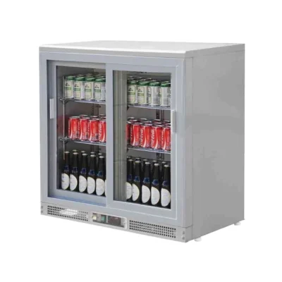 Botellero de dos puertas deslizantes gris metalizado