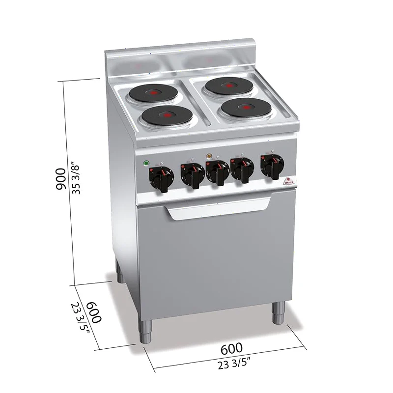 Cocina eléctrica de 4 fuegos con horno Fondo 600 E6P+F