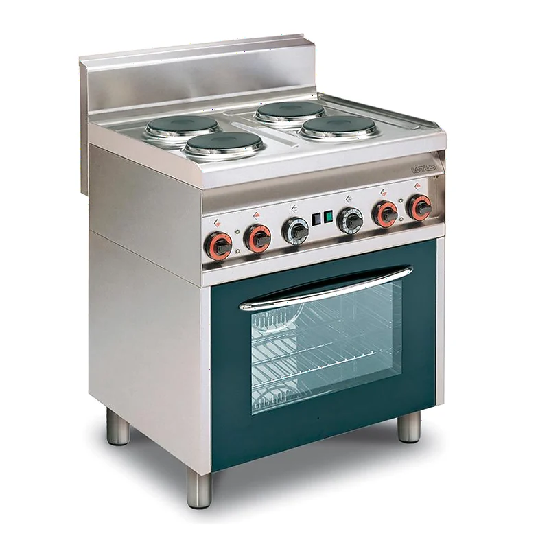 Cocina eléctrica de 4 fuegos con horno puerta de cristal