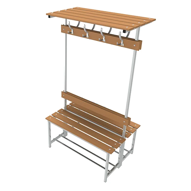 Banco doble de vestuario con repisa superior en madera y acero con perchas 1000 mm