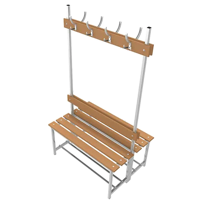Banco doble de vestuario en madera y acero con perchas 1000 mm