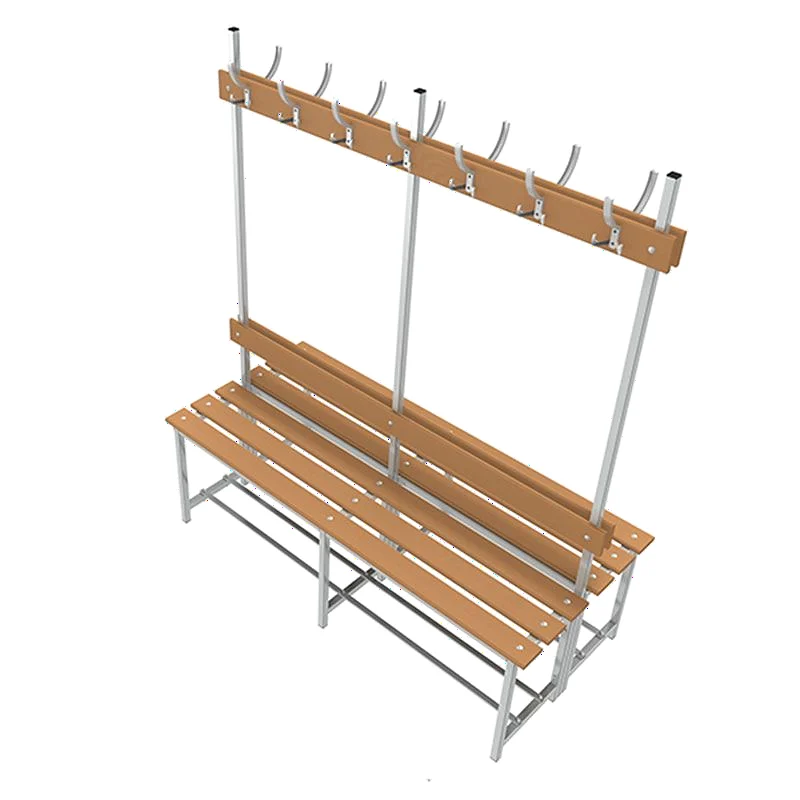 Banco doble de vestuario en madera y acero con perchas 1500 mm