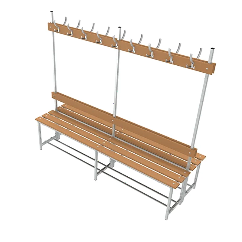 Banco doble de vestuario en madera y acero con perchas 2000 mm