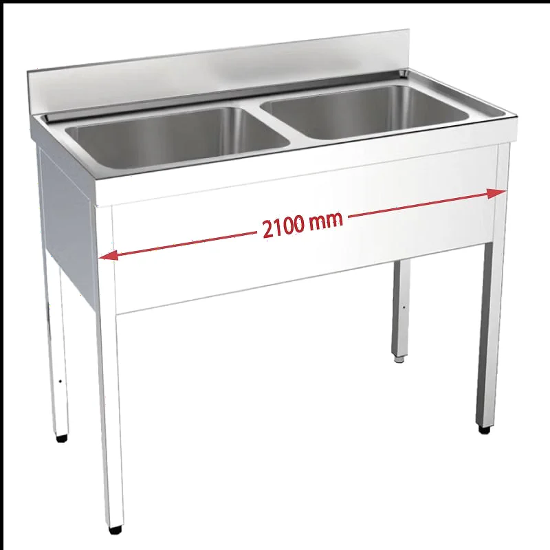 Fregadero gran capacidad con bastidor 2 cubas 2100x700 mm