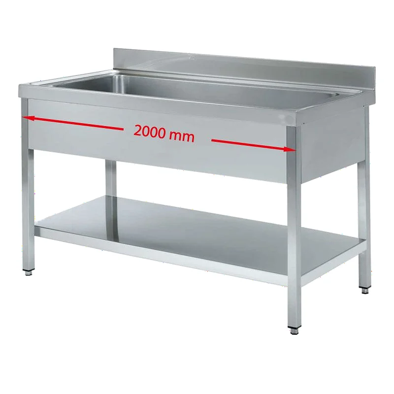 Fregadero gran capacidad con bastidor y estante 2000x700 mm