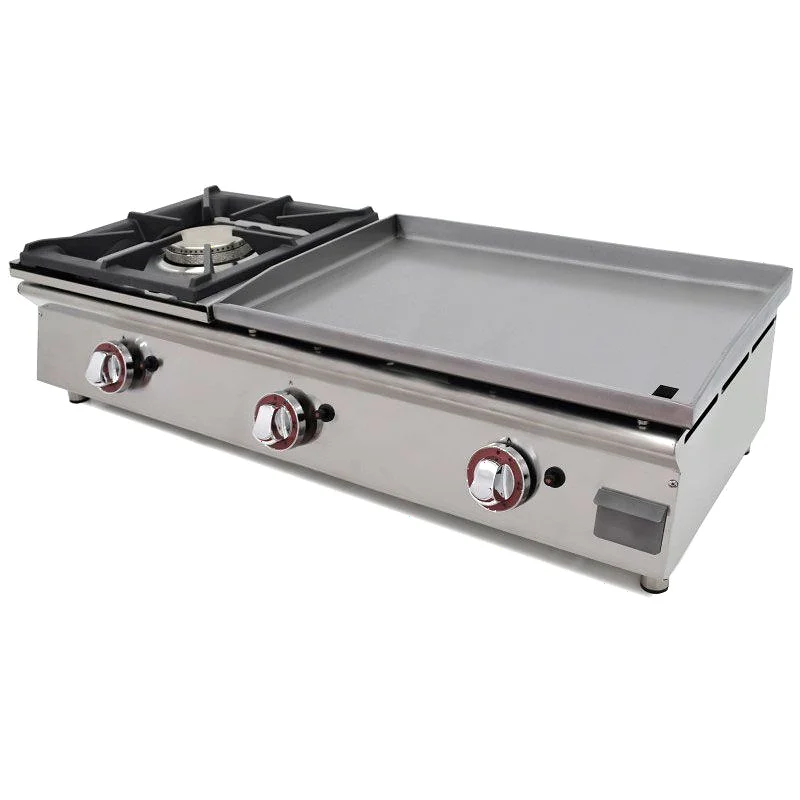 Plancha a gas acero con baño cromo duro y fogón de 1006x450x233 mm