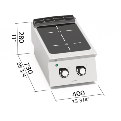 Cocina vitrocerámica 2 fuegos 400 x 714 mm