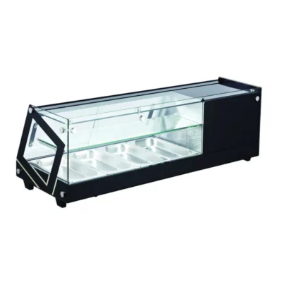 Vitrina refrigerada de tapas con cristal plano, 4 cubetas GN 1/3 y 1131x395x375 mm
