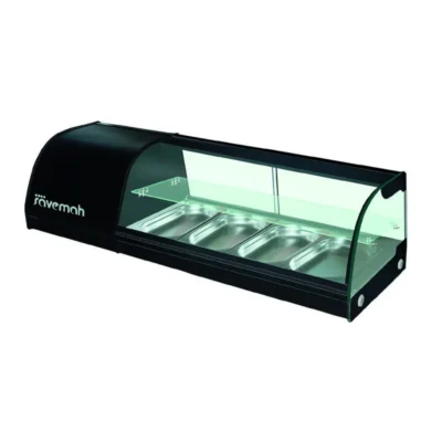 Vitrina refrigerada de tapas de doble piso, 4 cubetas GN 1/3 y 1200x415x330 mm