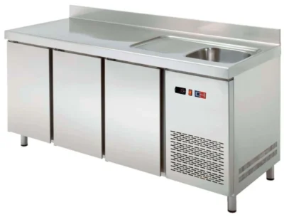 Mesa Snack Refrigerada con fregadero 3 puertas Fondo 600 de 2017 x600 x850h mm