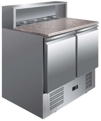 Mesa refrigerada de preparación de ensaladas con encimera de granito de 900 mm de ancho y 700 mm de fondo