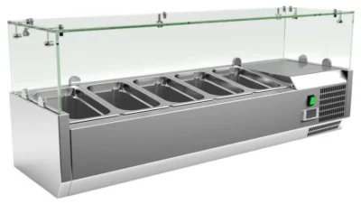 Vitrina 5 cubetas GN1/4 con Cúpula de Vídrio de 1200 x335 x440h mm PEKIN VRX1200330FG