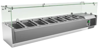Vitrina 7 cubetas GN1/4 con Cúpula de Vídrio de 1500 x335 x440h mm PEKIN VRX1500330FG