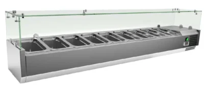 Vitrina 8 cubetas GN1/4 con Cúpula de Vídrio de 1800 x335 x440h mm PEKIN VRX1800330FG
