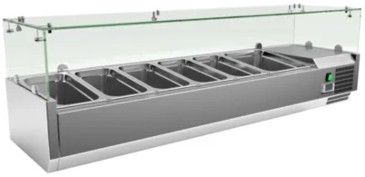 Vitrina 5 cubetas GN1/3 + 1 cubeta GN1/2 con Cúpula de Vídrio de 1500 x395 x440h mm PEKIN VRX1500380FG