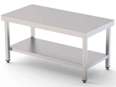 Mesa plancha central de acero inoxidable con estante, fondo 700 mm