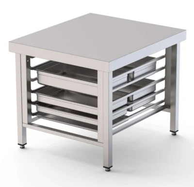 Mesa de Soporte Acero Inoxidable Para Hornos Con 6 Guias GN2/1 850x850x700h mm WTC085GN12O