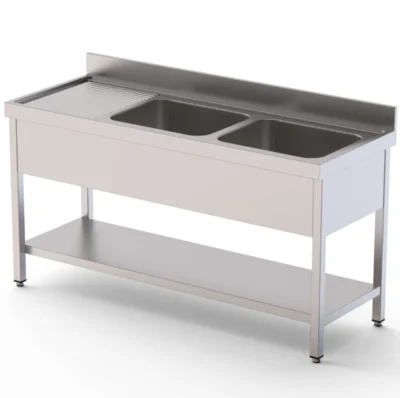 Fregadero Acero Inoxidable 2 Cubas Fondo 600 Con Mueble Con Estante