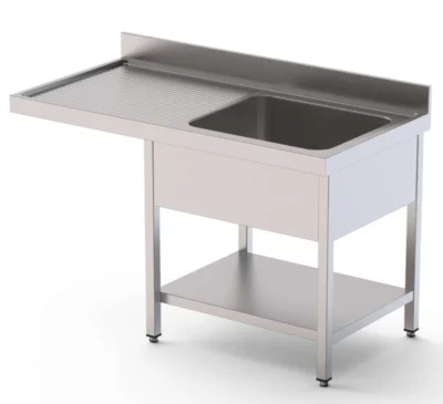 Fregadero de 2 cubas para lavavajillas con estante, fondo 700 mm