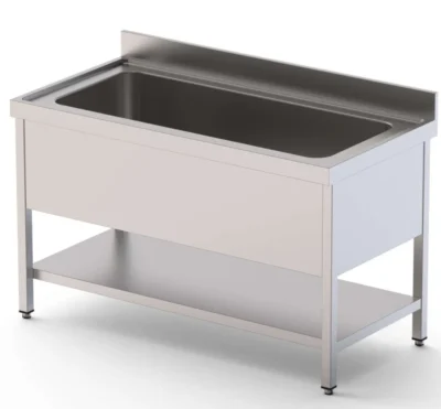 Fregadero gran capacidad de 1 cuba con mueble y estante, fondo 700 mm