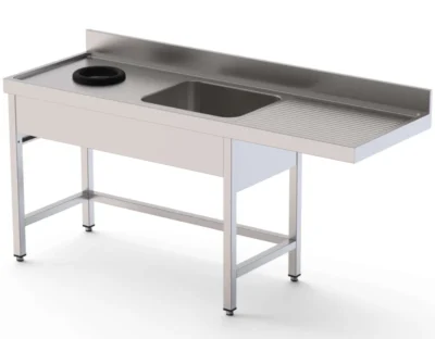 Fregadero de 1 cuba con aro desbarazado y mueble para lavavajillas, fondo 600 mm