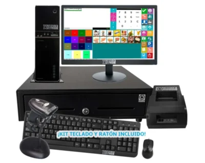 Sistema TPV Modular NO Táctil: TPV Modular+Cajón Portamonedas+Impresora de Tickets 58mm+Teclado+Ratón Versión Completa Comercio MC5058C-C