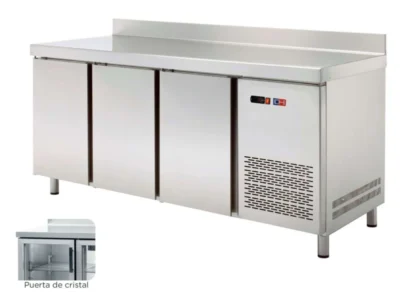 Mesa Snack Refrigerada 4 puertas CRISTAL Fondo 600 de 2542 x600 x850h mm