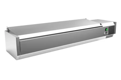 Vitrina 5 cubetas GN1/3 + 1 cubeta GN1/2 con TAPA de 1500 x395x270h mm