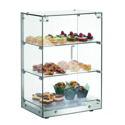 Vitrina Neutra Expositora 3 pisos base inoxidable 406x350x618h mm