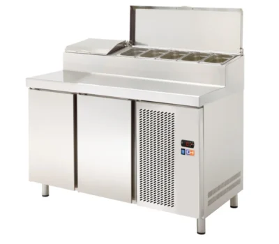 Mesa Refrigerada GN1/1 2 Puertas Preparación Encimera Inoxidable y Vitrina ingredientes GN1/3 1350x708x850h mm