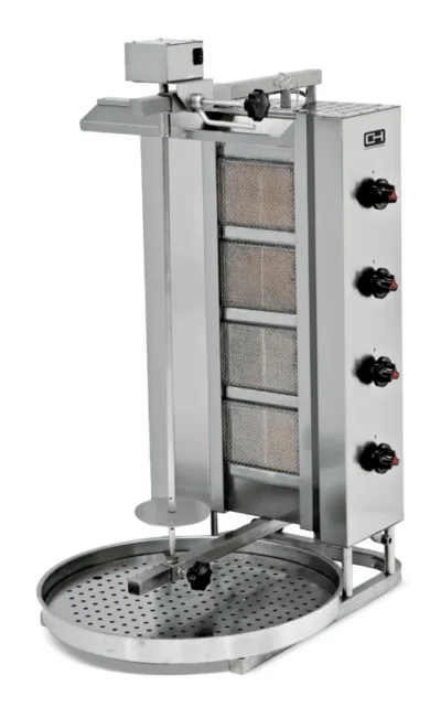 Asador Kebab a Gas 4 Quemadores Motor Superior y Bandeja Extraible