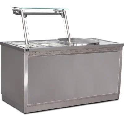 Freidora a Gas para churros 1400X700X850/1320h mm con 1 caldero de 500mm y 2 bandejas GN1/1
