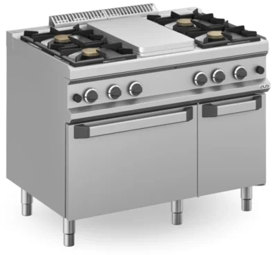 Cocina a gas 4 fuegos 4x7 Kw y Plancha Central 5,5Kw con Horno a Gas MFB711MFG4XL MAGISTRA PLUS 700
