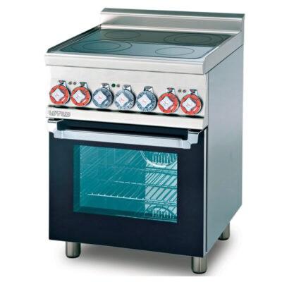 Cocina vitrocerámica profesional de 4 zonas con horno multifunción