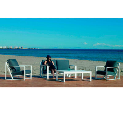 Conjunto lounge de aluminio de 4 plazas con respaldo alto y mesa de 1200 mm