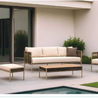 Conjunto lounge de exterior de 5 plazas con sofá, 2 sillones y mesa de 1400 mm