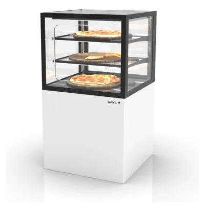 Vitrina caliente con base 60 mm 600x600x1100 mm 2 estantes 1,53 kW Grab & Go