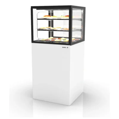Vitrina caliente con base 60 mm 600x600x1400 mm 2 estantes 1,53 kW Grab & Go