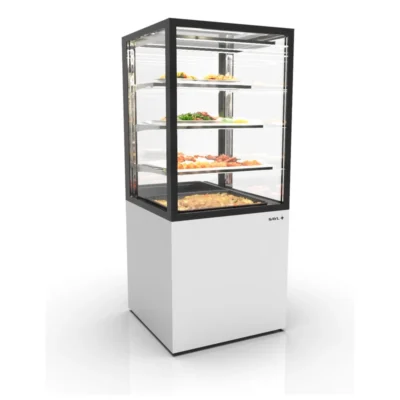 Vitrina caliente con base 60 mm 600x600x1400 mm 3 estantes 0,73 kW puerta frontal