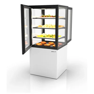 Vitrina caliente con base 60 mm 600x600x1400 mm 3 estantes 0,53 kW autoservicio