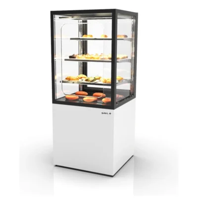 Vitrina caliente con base 60 mm 600x600x1400 mm 3 estantes 1,53 kW Grab & Go