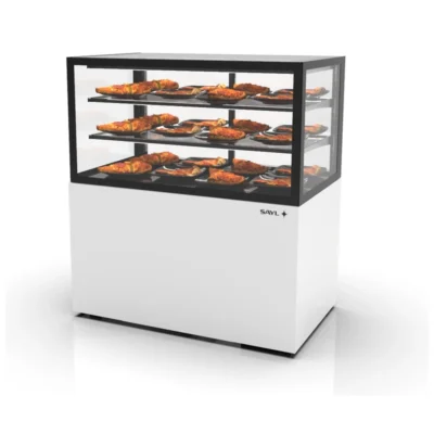 Vitrina caliente con base 100 mm 1000x600x1100 mm 2 estantes 1,05 kW puerta frontal