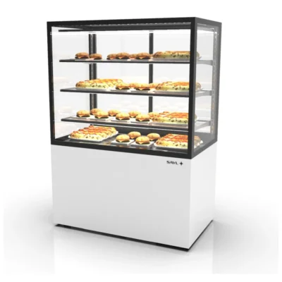 Vitrina caliente con base 100 mm 1000x600x1400 mm 3 estantes 1,55 kW puerta frontal