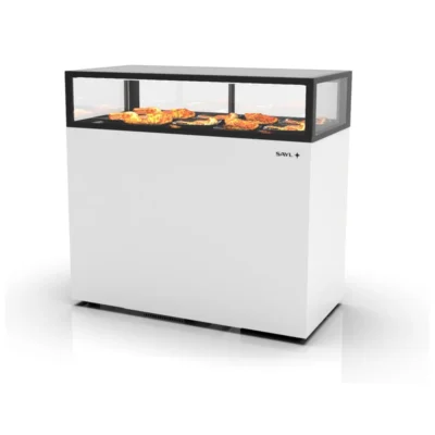 Vitrina caliente con base 120 mm 1200x600x1150 mm sin estantes 1,05 kW puerta frontal