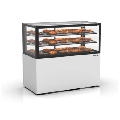 Vitrina caliente con base 120 mm 1200x600x1100 mm 2 estantes 1,05 kW puerta frontal