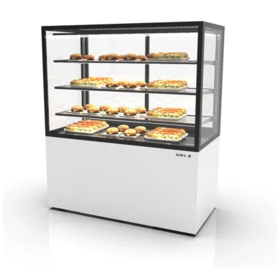 Vitrina caliente con base 120 mm 1200x600x1400 mm 3 estantes 1,56 kW puerta frontal
