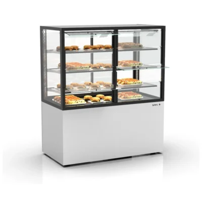 Vitrina caliente con base 120 mm 1200x600x1400 mm 3 estantes 1,05 kW puertas batientes